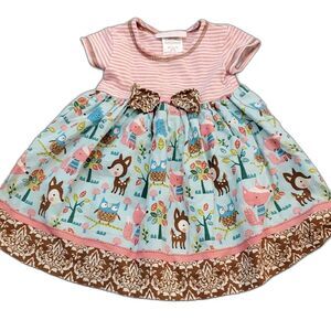 Bonnie Baby Pink and Blue Forest Friends Dress 18 Months